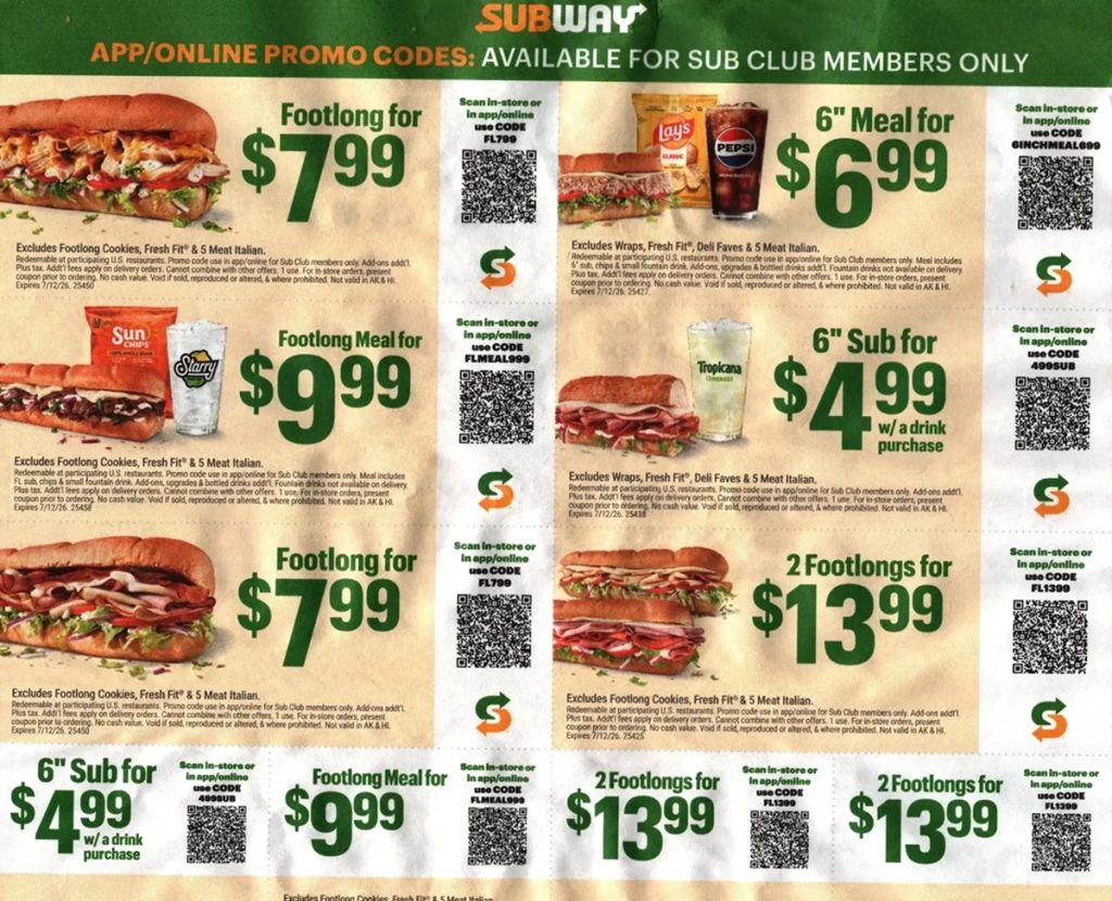 subway coupons 2026